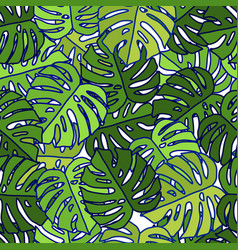 Outline Monstera Silhouettes Seamless Pattern