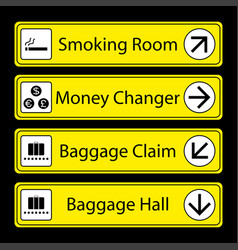 Yellow Airport Signs With Monochromatic Pictograms