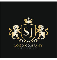 Sj Letter Initial With Lion Royal Logo Template