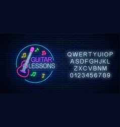 Guitar Lessons Glowing Neon Poster Or Banner