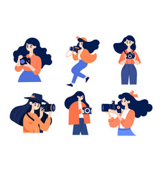 Hand Drawn Female Character Taking Pictures