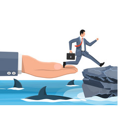 Businessman Jumping Over Shark In Water