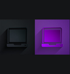 Paper Cut Laptop Icon Isolated On Black On Purple