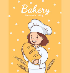 Woman Baker With Bread On A Yellow Background