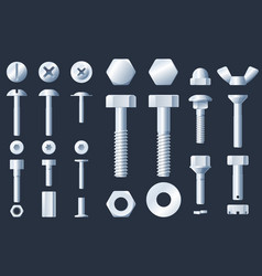 Bolt Metal Fasteners With Nuts Top And Side View