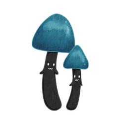 Blue Poison Mushroom Character Watercolor