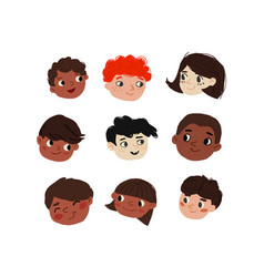 Cute Cartoon Children Avatars Set Diverse Kids