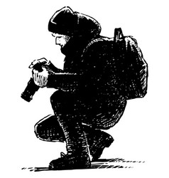 Drawing Of Crouching Photographer Silhouette