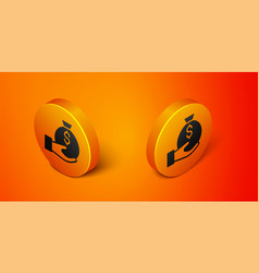 Isometric Money Bag Icon Isolated On Orange