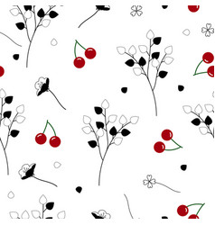 Seamless Red Cherry And Floral Pattern