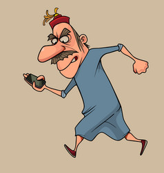 Cartoon Tense Man Walking Fast Looking