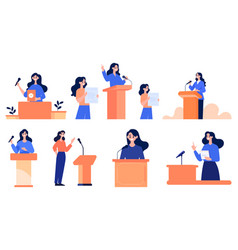 Hand Drawn Business Woman Speaking On The Podium