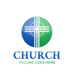 Christian Church Round Logo Design With Cross And