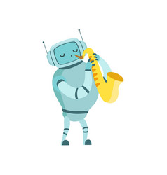 Cute Robot Musician Playing Saxophone Musical