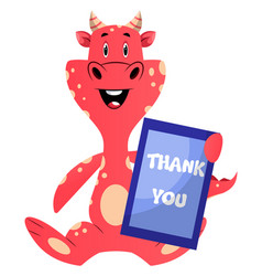 Red Dragon Is Holding Thank You Sign On White