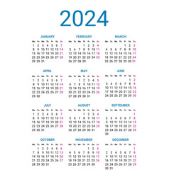 Calendar 2024 Year Design Template Week Starts