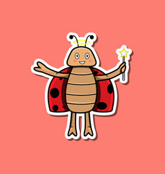 Cute Insect Sticker With Fairy Bettle Cartoon