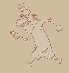 Sketch Of Cartoon Tense Man Walking Fast Looking