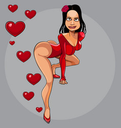 Cartoon Loving Woman In Red Sexually Crouched