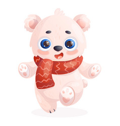 Little Happy Cartoon Polar Bear In Scarf Cute