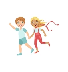 Boy And Girl Running Outside Holding Hands