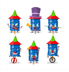 Cartoon Blue Firecracker With Various Circus Shows