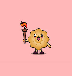 Cookies Cartoon Holding Fire Torch