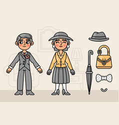 Paper Dolls Set With Elderly Couple Outfits And