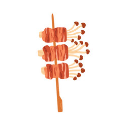 Asian Yakitori Skewer With Mushrooms Enoki