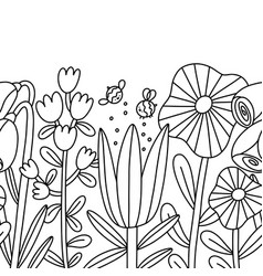 Big Cartoon Flowers Seamless Composition Outline