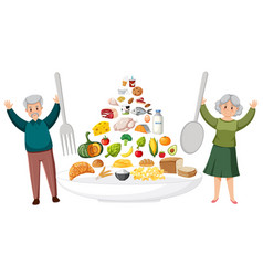 Elderly Couple Excited By A Variety Of Foods