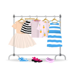 Rack With Colorful Summer Children Clothes Hanging