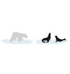 Polar Bear Hunting Seals On Iceberg Silhouette