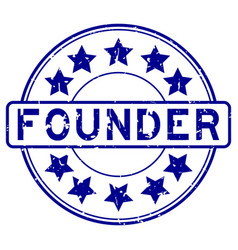 Grunge Blue Founder Word With Star Icon Round