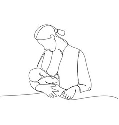 Mom Breastfeeds A Newborn One Line Art Continuous