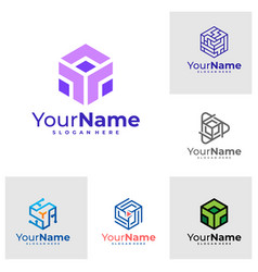 Set Of Creative Cube Logo Hexagon Logo Design