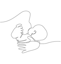 Mom Breastfeeding A Newborn Baby Close-up One Line