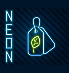 Glowing Neon Line Tag With Leaf Symbol Icon