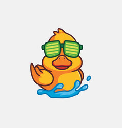 Cute Yellow Duck Swimming Wearing A Glasses