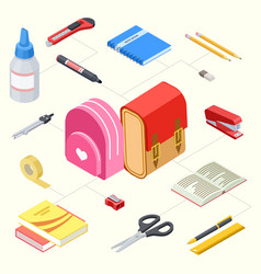 Isometric office tools school stationery and Vector Image