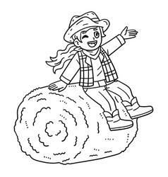 Cowgirl Sitting On Hay Bale Isolated Coloring Page