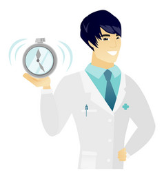 Young Asian Doctor Holding Alarm Clock