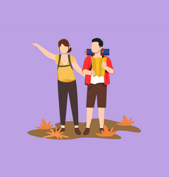 Character Flat Drawing Hiking Hikers Couple Man