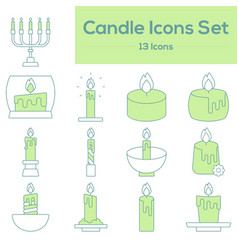 Set Candle Icons Ser Green And White Color