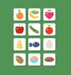 Set Of Colorful Fruit And Vegetable Square Button