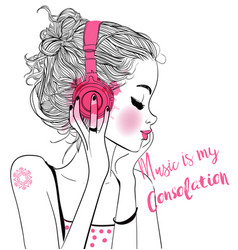 Beautiful girl with headphones Royalty Free Vector Image