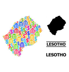 Collage Map Of Lesotho Of Bank And Money