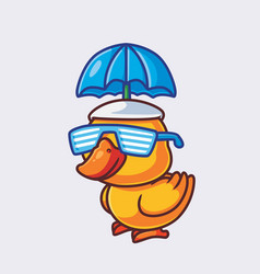 Cute Yellow Duck Summer Vacation With Umbrella