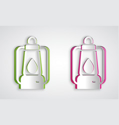 Paper Cut Camping Lantern Icon Isolated On Grey