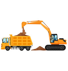 Backhoe And Truck On White Background